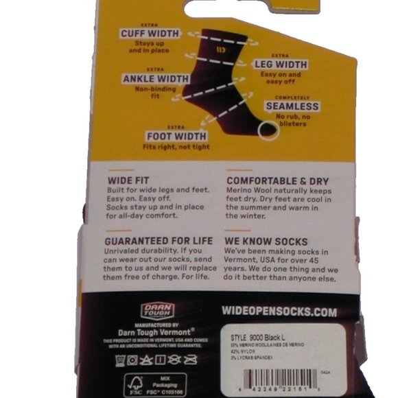 Wide Open from Darn Tough Vermont Men's LG Black NWT - Wide Width No Show Socks - Picture 5 of 5